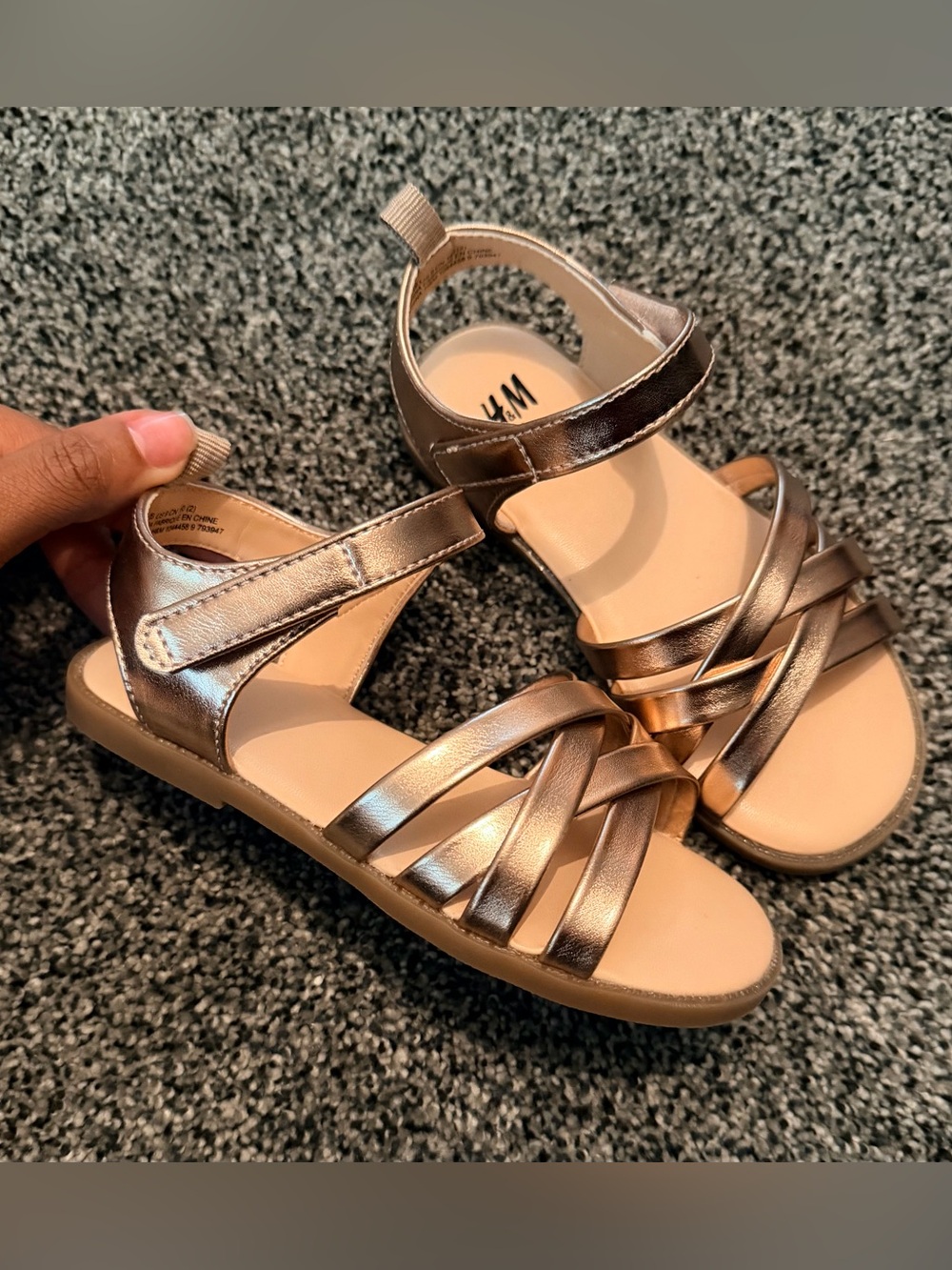 H&M Girls Metallic Rose Gold Braided Strappy Sandals